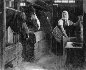 Junge Bauerin Im Pferdestall by Alfred von Schroetter