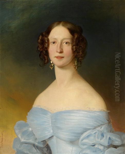 Portrait Einer Jungen Dame In Blauem Kleid - view 1
