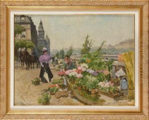 Le Marche Aux Fleurs, Quai De La Corse by Louis Marie de Schryver