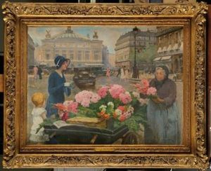 La Marchande De Fleurs, Avenue De L"opera by Louis Marie de Schryver