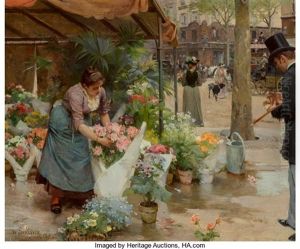 Le Marche Aux Fleurs De La Madeleine by Louis Marie de Schryver