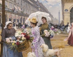 La Marchande De Fleurs - Rue De Rivoli by Louis Marie de Schryver