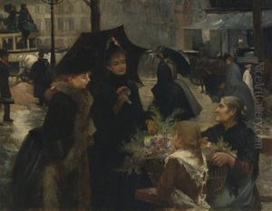 Rainy Day, Flower Seller by Louis Marie de Schryver