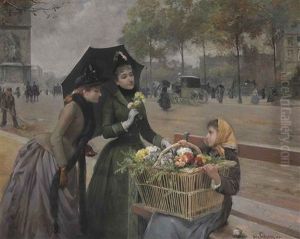 The Little Flower Seller On The Champs-elysees by Louis Marie de Schryver