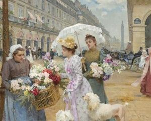La Marchande De Fleurs, Rue De Rivoli by Louis Marie de Schryver