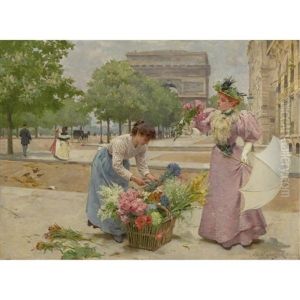 A Flower Seller On The Champs-elysees by Louis Marie de Schryver