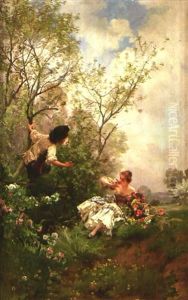 Junges Paar Im Freien Auf Einer Blumenwiese by Louis Marie de Schryver
