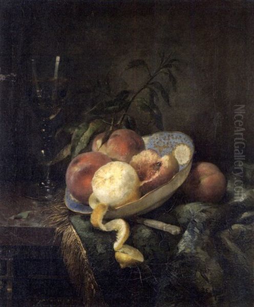 Nature Morte Aux Peches Et Citron Sur Un Entablement - view 1