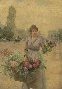 A Flower Seller Near The Arc De Triomphe by Louis Marie de Schryver