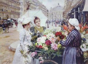 The Flower Seller, Avenue De L'opera, Paris by Louis Marie de Schryver