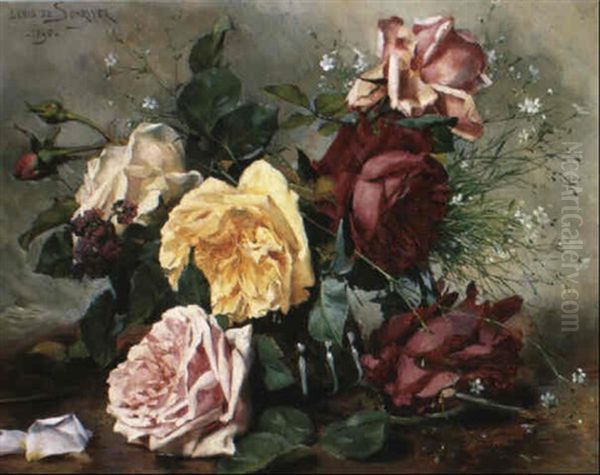 Stilleben Mit Weisen, Gelben, Rosafarbenen Und Roten Rosen - view 1