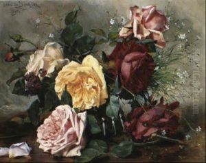 Stilleben Mit Weisen, Gelben, Rosafarbenen Und Roten Rosen Stilleben Mit Weisen, Gelben, Rosafarbenen Und Roten Rosen