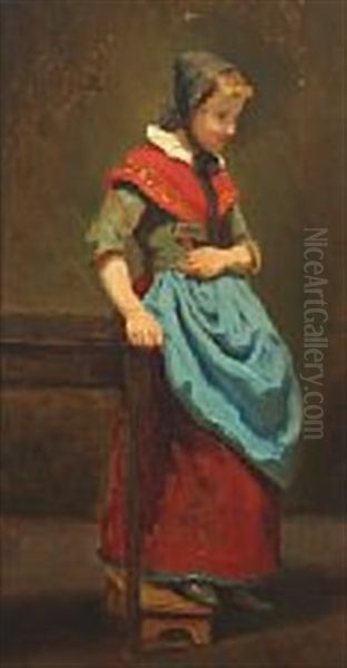 Woman In A Regional Dress, Standing On A Stool In The Sunlight - view 1