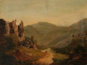 An Italian Summer Mountain Landscape by Henrich Schubeler