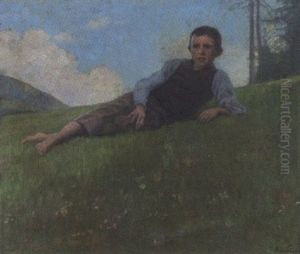 Liegender Junge Auf Der Alm by Hugo Schubert