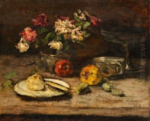 Still Life With Flowers And Apples by Carl Schuch