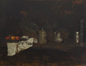 Stillleben Mit Gemusekorb, Bierseidel Und Apfeln