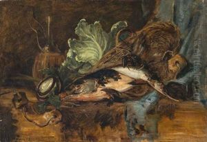 Kuchenstillleben Mit Fisch, Korb Und Einem Kohlkopf
