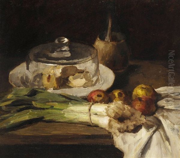 Stillleben Mit Lauch, Apfeln Und Kaseglocke - view 1