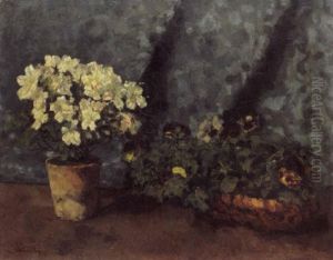 Blumentopf Mit Azaleen Und Stiefmutterchenkorb