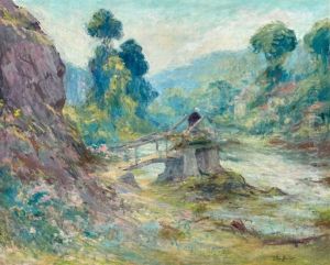Paysanne Sur Un Vieux Pont Ou Paysage Au Petit Pont Ou Ruisseau Dans Les Montagnes Paysanne Sur Un Vieux Pont Ou Paysage Au Petit Pont Ou Ruisseau Dans Les Montagnes