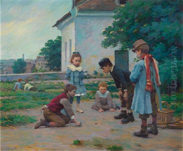 Partie De Billes, Enfants Jouant - view 1