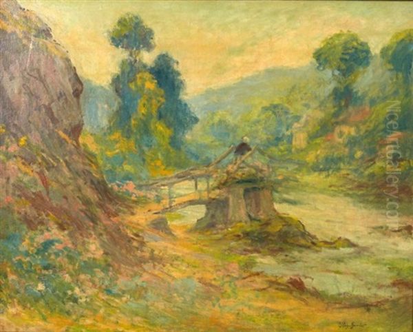 Paysanne Sur Un Vieux Pont - view 1