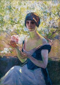 Au Jardin, Femme A La Pivoine