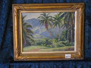 Morning Light Fiji Signed Lower Left Oil On Board 23.5 X 31cm by Arthur D'Auvergne Boxall