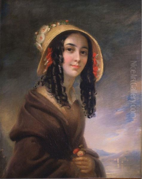 Portrait Of A Young Lady With A Straw Hat - view 1