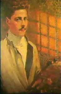 Portrat Eines Malers. Halbfigurenportrat Eines Ca.          40jahrigen Mannes Mit Moustache Und Braunem,...