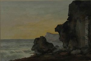 A Rocky Shoreline At Sunset by William Boxall