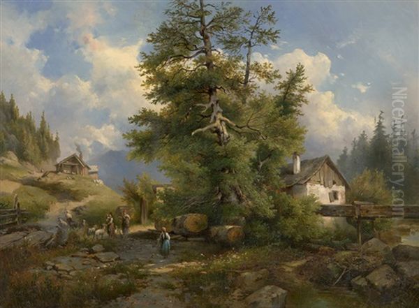 Gebirgslandschaft Mit Almhutten - view 1