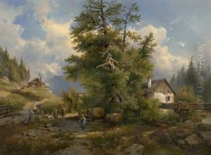 Gebirgslandschaft Mit Almhutten by Dominik Schufried