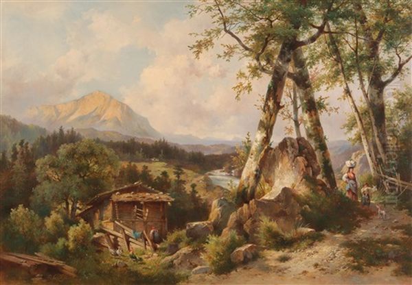 Large Mountain Landscape With Decorative Figures - view 1