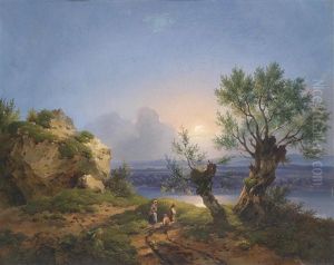 Flusslandschaft Mit Figurlicher Staffage Im Vodergrund by Dominik Schufried