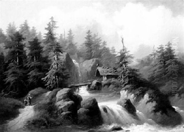 Schweizer Gebirgslandschaft, Kapelle Am Wasserfall - view 1