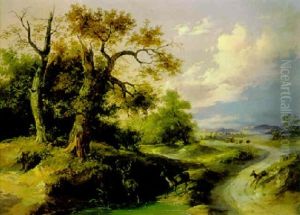Landstrase Mit Querendem Rotwild by Dominik Schufried