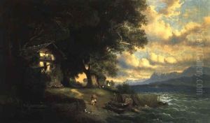 Seelandschaft Mit Figuraler Staffage Und Bauernhaus