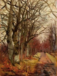 Trees By A Road (+ Figures On A Forrest Road; 2 Works) by Lion Schulman