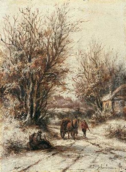 Winterlandschaft Mit Bauern Und Pferdekarren - view 1