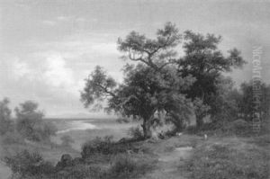 Eichengruppe Mit Rastendem Hirten Uber Einer Weiten Flusniederung by Arnold Schulten