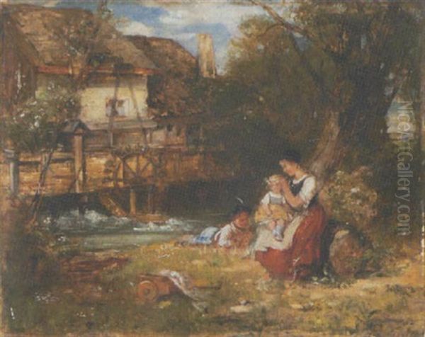 Mutter Mit Ihren Kindern Am Fluss - view 1