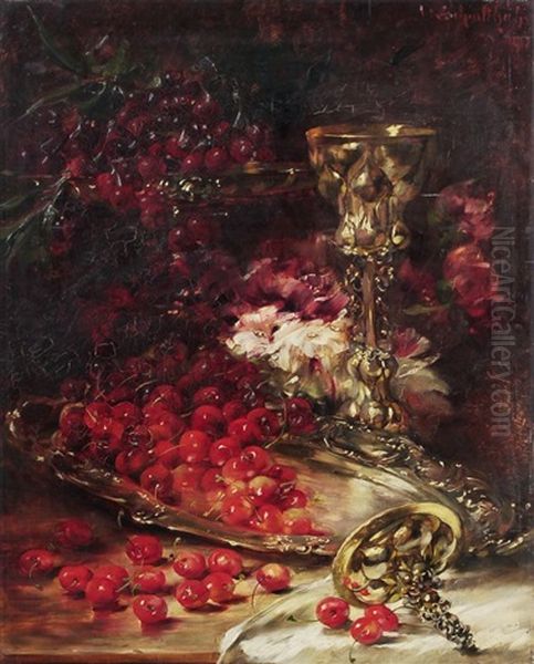 Stilleben Mit Akeleypokal Und Kirschen - view 1