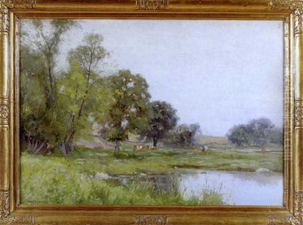Summer Landscape With Grazing Cattle - view 1