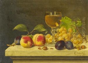 Stillleben Mit Obst Und Einem Glas Wein by Gottfried Schultz