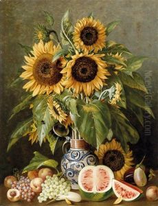 Groses Stillleben Mit Sonnenblumen Und Fruchten