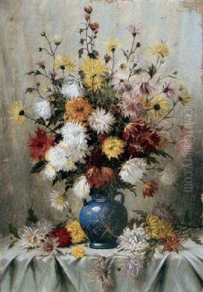 A Still Life With Flowers In A Blue Vase - view 1
