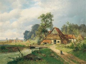 Niederrheinlandschaft Mit Bach Und Gehoft
