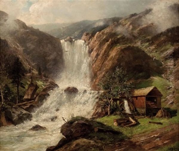 Sagewerkhutte Am Gebirgswasserfall - view 1